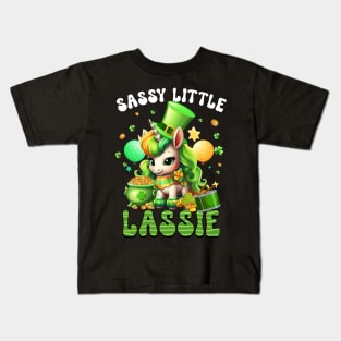 Sassy Little Lassie Cute Saint Pattys Girls Lepricorn St Patricks Day Unicorn Kids T-Shirt